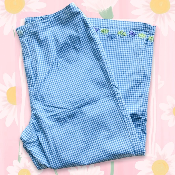Cute Embroidered Blue White Gingham Capri Pants NWOT 💙🦋💛 - Picture 3 of 8